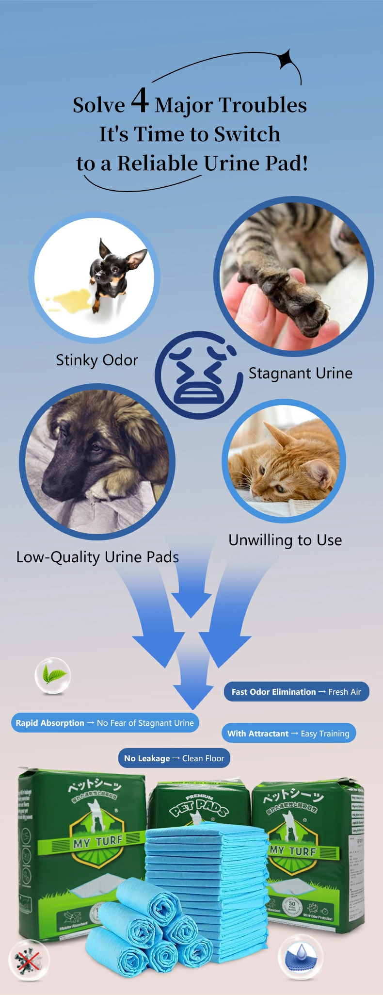 Fast liquid distribution pee pad spreads liquid evenly