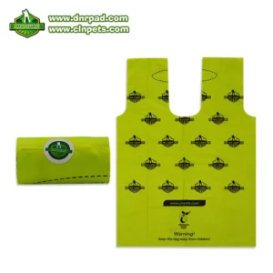 Biodegradable dog poop bag being used on a leash