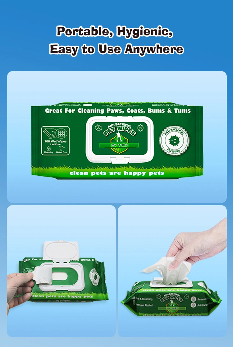 Person using flushable pet wipe to clean dog paws outdoors