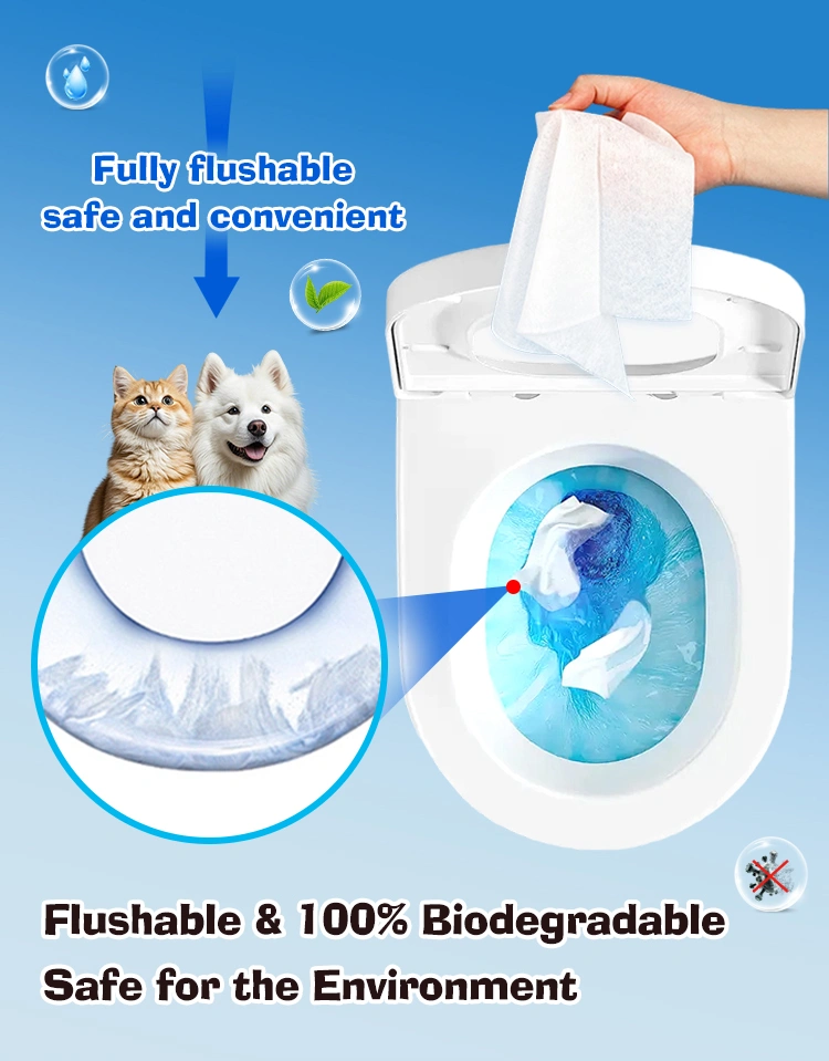 Flushable pet wipe package showing aloe vera and vitamin E labels