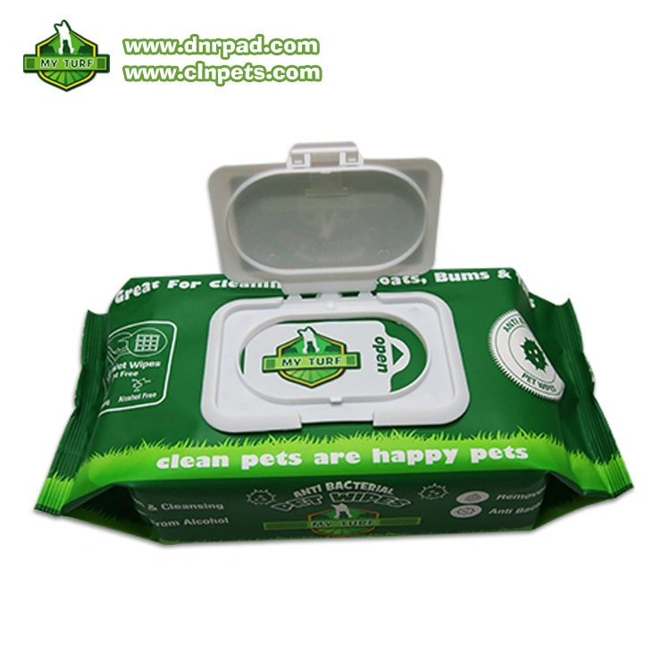 Pack of flushable pet wipes with fresh scent label