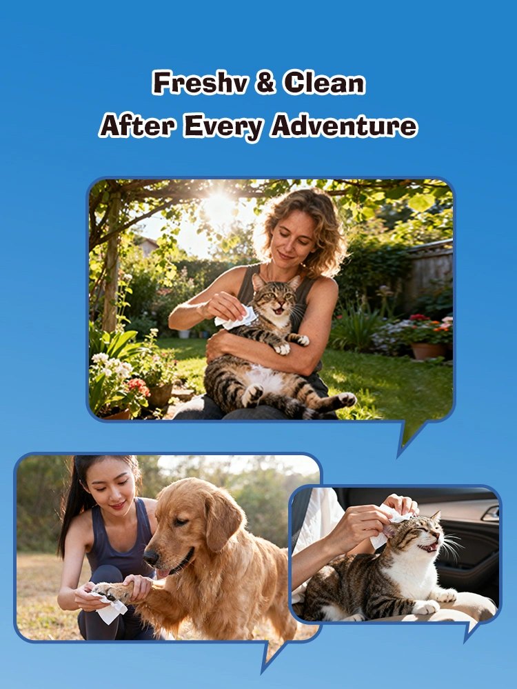 Flushable pet wipe pack labeled hypoallergenic and dermatologist tested